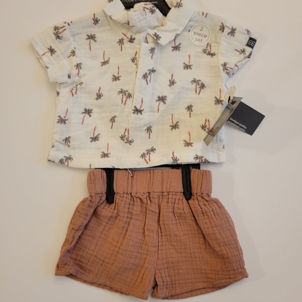 NEW Modern Moments 2 Piece Set - Palm Trees/Beach - Boys Size 0-3 Months